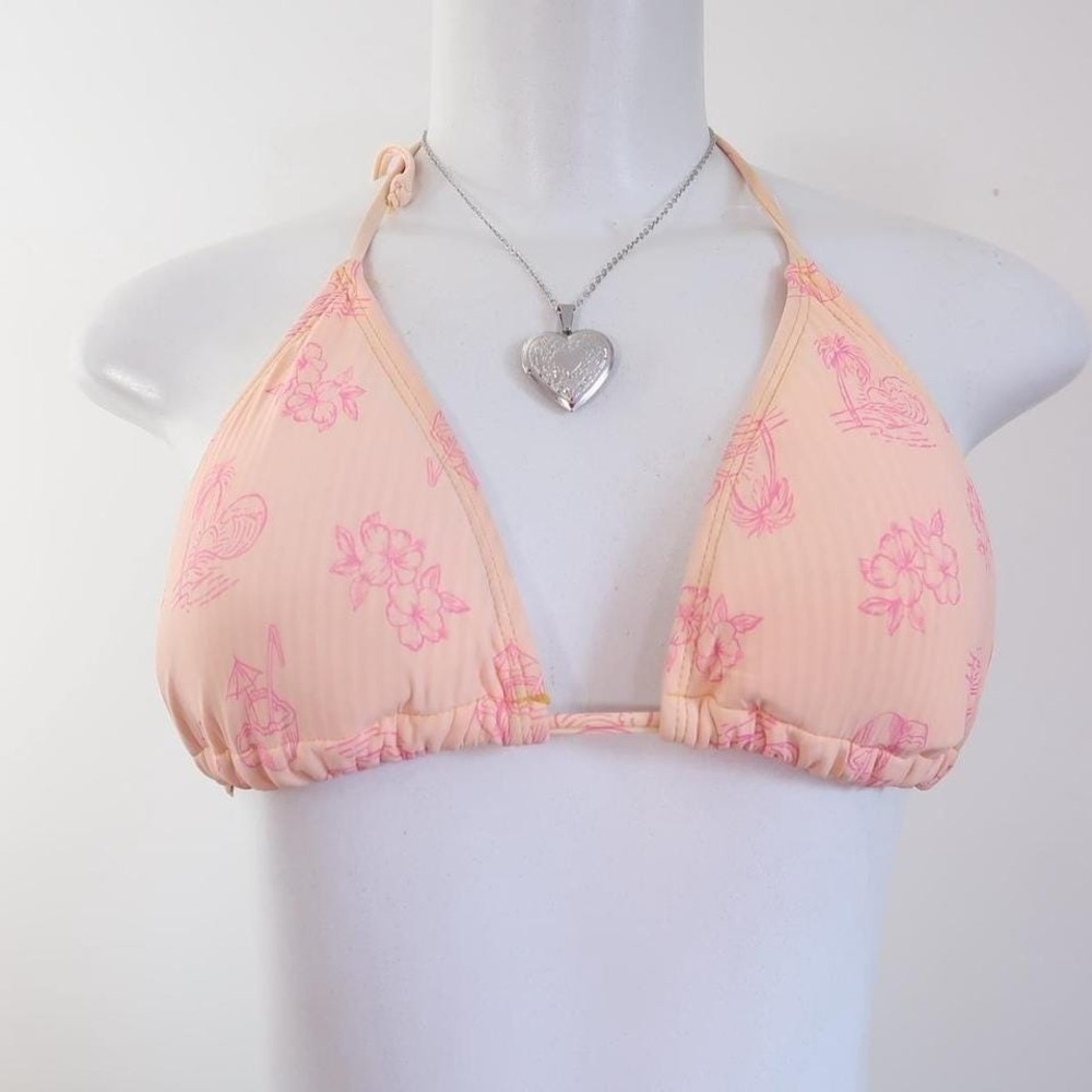 y2k ardene hibiscus triangle bikini top peach pink beachcore size S